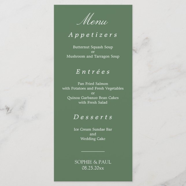 Stylish Grayish Green Wedding Menu (Front)