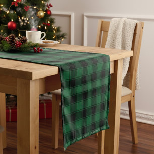 Stylish Green and Black Buffalo Tartan Plaid Short Table Runner