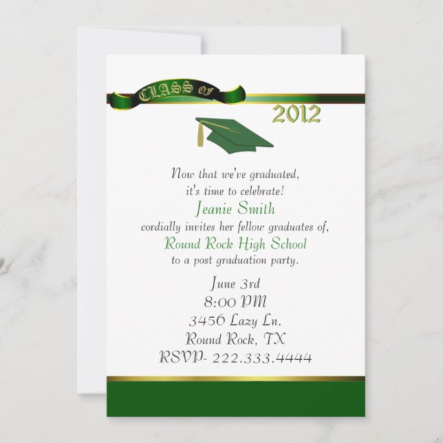 Stylish Green and Gold Graduation Party Invitation (Front)