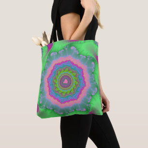 Stylish Green and Peach Fractal Tote Bag