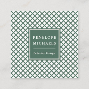 Stylish Green and White Geometric Square Business Card