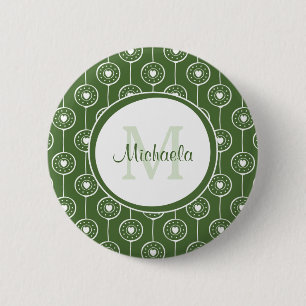 Stylish Green and White Hearts Monogram With Name 6 Cm Round Badge