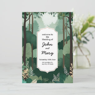 Stylish Green and White Wedding Invitation Card