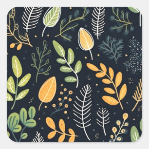 Stylish Green and Yellow Foliage Pattern Square Sticker