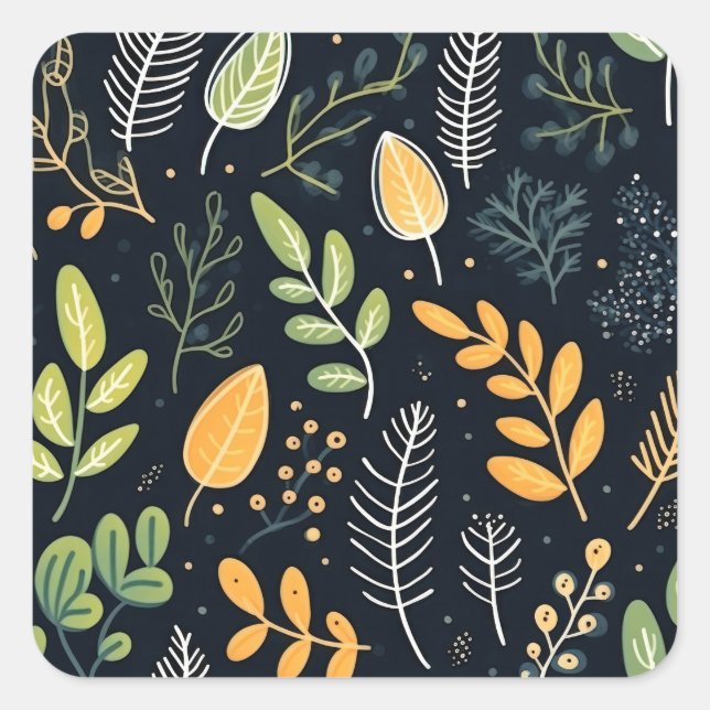Stylish Green and Yellow Foliage Pattern  Square Sticker (Front)