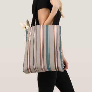 Stylish green beige and copper striped tote bag