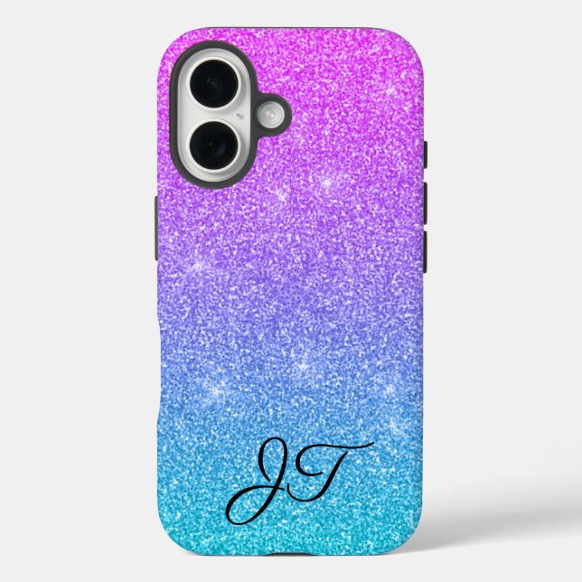 Stylish Green Blue Purple Personalised Initials Case-Mate iPhone Case (Back)
