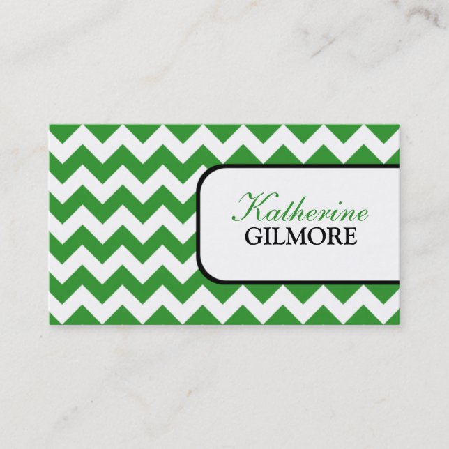 Stylish Green Chevron Business Cards (Front)