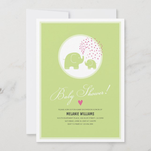 Stylish Green Elephants Baby Shower Invitation (Front)