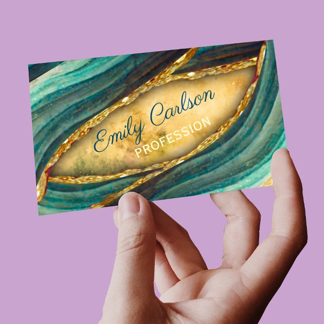 Stylish green emerald marble art faux gold glitter magnetic business card (Creator Uploaded)