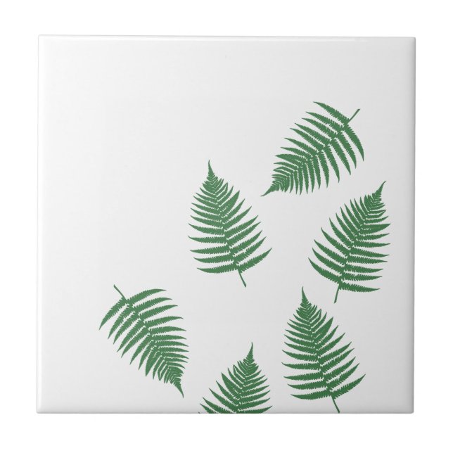 Stylish Green Fern Lucky Ceramic Tile (Front)