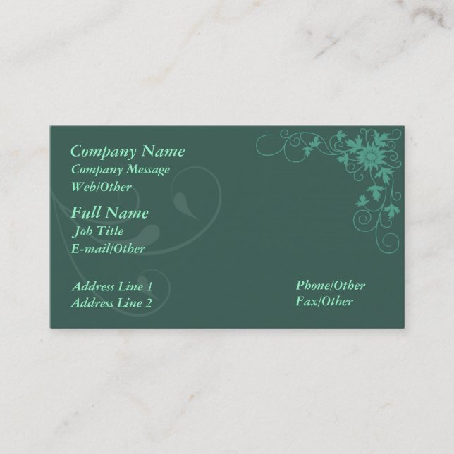 Stylish Green Floral Business Card Template (Front)