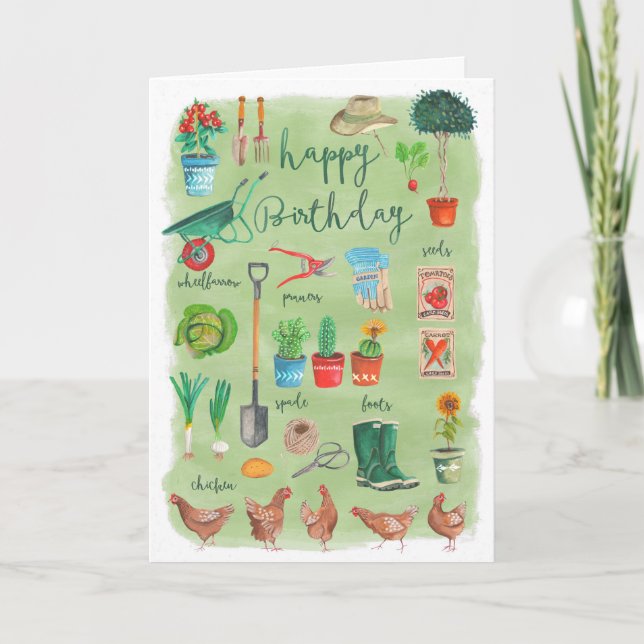Stylish Green Gardening Garden Happy Birthday Card (Front)