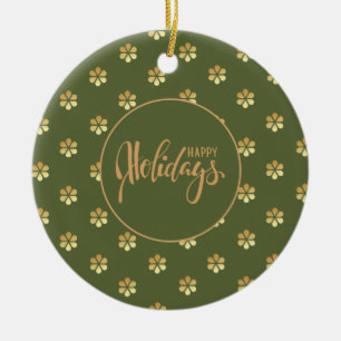 Stylish Green & Gold Daisy Christmas Ceramic Tree Decoration