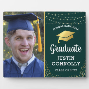 Stylish Green & Gold Graduate Class of 2026 Photo Plaque