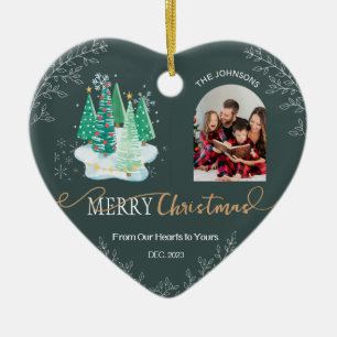 Stylish Green Heart Shape Family Photo Ornament