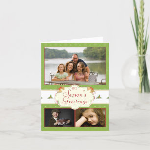 Stylish green holly 3 photo Christmas holiday card