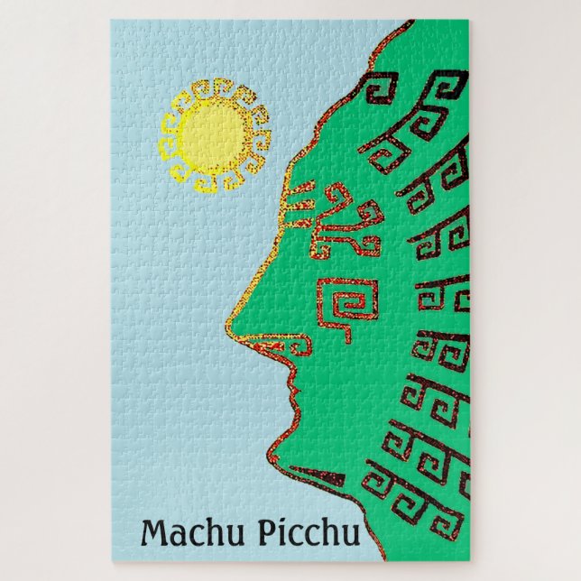 Stylish Green Machu Picchu Mountain & Sun Jigsaw Puzzle (Vertical)