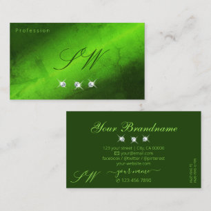Stylish Green Marble Sparkling Diamonds Initials Business Card