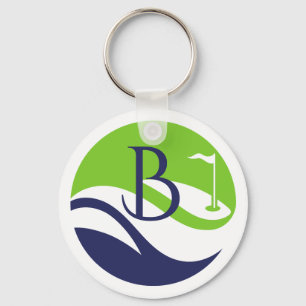 Stylish Green Navy Monogram Fairway Father's Day Key Ring