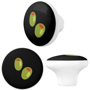 Stylish Green Olive on Black Drawer Cupboard Ceramic Knob