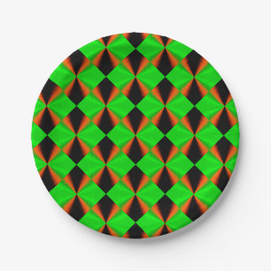 Stylish Green Orange Black Pattern Paper Plate