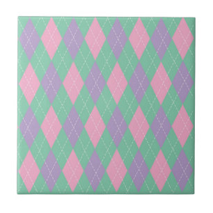 Stylish Green Orange Pink Argyle Pattern Tile