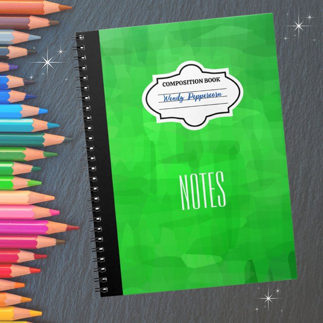 Stylish Green Patterned Personalised Composition  Notebook (Personalize with your name and subject.  Available in multiple colors. )