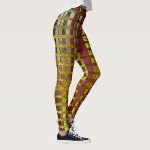 Stylish Green & Purple Ombre Plaid Pattern Leggings