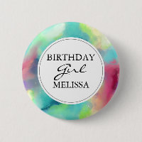 Stylish Green & Red Watercolor Birthday Girl