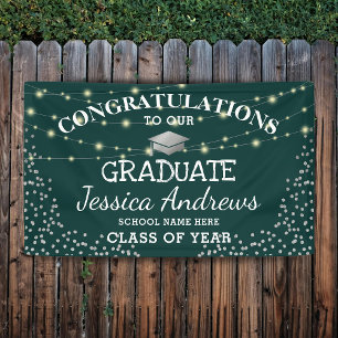 Stylish Green & Sliver Class of 2025 Graduation Banner