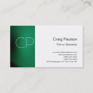 Stylish Green Stripe White Monogram Business Card