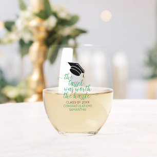 Stylish Green The Tassel Was Worth The Hassle Stemless Wine Glass