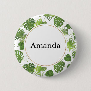 Stylish Green Tropical Leaves Pattern 6 Cm Round Badge