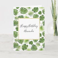 Stylish Green Tropical Leaves Pattern Birthday