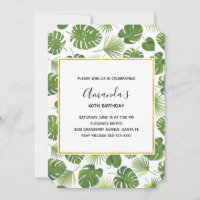 Stylish Green Tropical Leaves Pattern Birthday