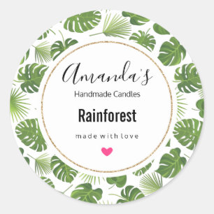 Stylish Green Tropical Leaves Pattern Candle Classic Round Sticker
