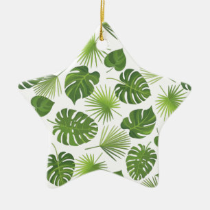Stylish Green Tropical Leaves Pattern Ceramic Tree Decoration
