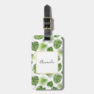 Stylish Green Tropical Leaves Pattern Luggage Tag