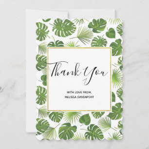 Stylish Green Tropical Leaves Pattern Thank You Card