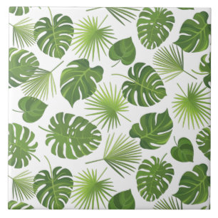 Stylish Green Tropical Leaves Pattern Tile