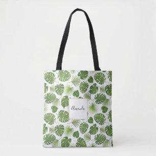 Stylish Green Tropical Leaves Pattern Tote Bag
