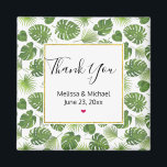 Stylish Green Tropical Leaves Pattern Wedding Magnet<br><div class="desc">Thank you magnet with a pretty pattern made up of green tropical leaves. Exotic and stylish design.
A white square with a faux gold foil border layered over top with your text inside.</div>