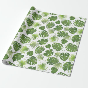 Stylish Green Tropical Leaves Pattern Wrapping Paper