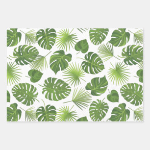 Stylish Green Tropical Leaves Pattern Wrapping Paper Sheet