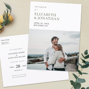 Stylish Green Typography Photo Save the Date Invitation Postcard