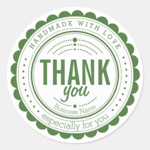 Stylish Green White Handmade Thank You Sticker