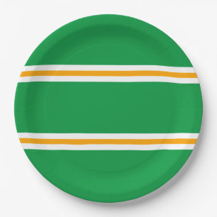 Stylish Green Yellow White Summer Racing Stripes Paper Plate