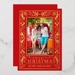 Stylish Greenery Christmas Photo Gold