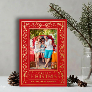 Stylish Greenery Christmas Photo Gold